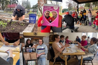 Jewish Federation of Greater Portland's Good Deeds Day with participants planting a garden, rolling dough, packing supplies and gathering in a park