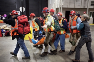 Portland Neighborhood Emergency Team volunteers performing a rescue exercise