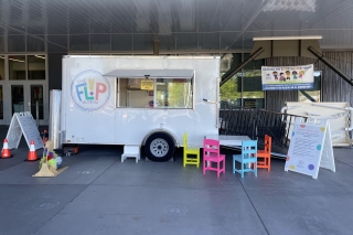 A white cart for the Flip Museum