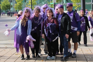 Photo of people at the start/finish of Pancreatic Cancer Action Network event