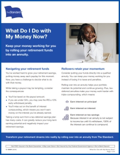 The Standard sales flyer about rolling retirement savings into an annuity to help keep retirement funds growing.