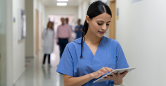 A female doctor using a tablet