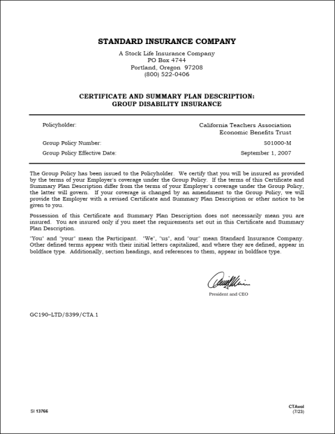 Thumbnail of the disability plan description