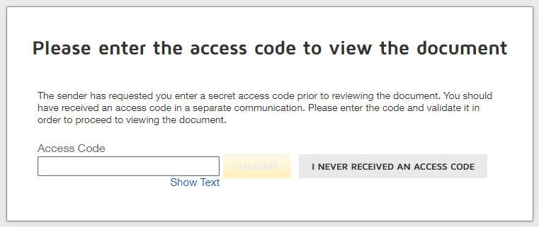 Screenshot of DocuSign Access Code field