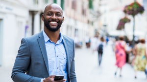 A businessman standing outside