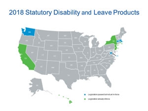 Thumbnail image of U.S. map of Paid Family Leave inforce or passed but not inforce