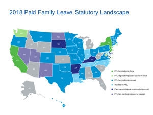 Thumbnail image of U.S. map with Paid Family Leave in various phases